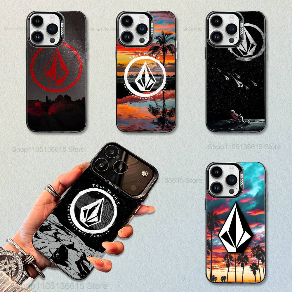 Fashion Sport V-VolCom Style Phone Case For iPhone 16,15,14,17,13,12,11,Mini,Pro,SE,XS,MAX,Black Matte Silicone Cover