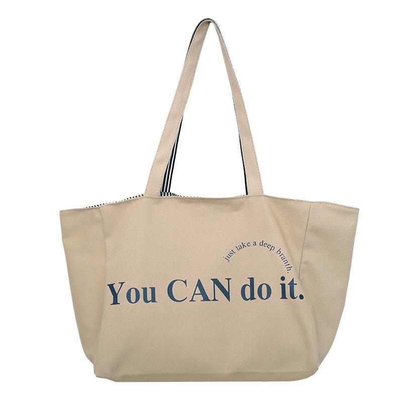 Spring and Summer New Large-capacity Striped Canvas Bag Double-sided Tote Bag Versatile Shoulder Bag