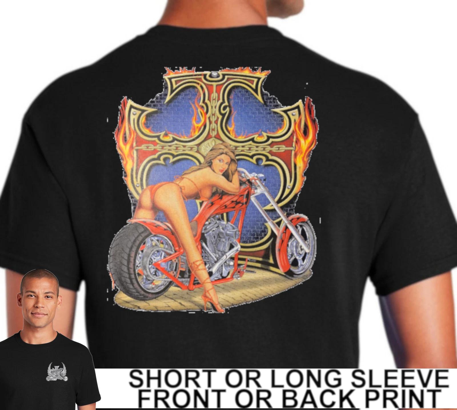 Biker Sexy Girl On Custom Knucklehead Chopper Live To Ride Mens T Shirt XXXXL