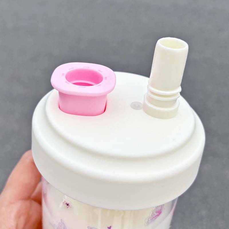 Bouteille d'eau en plastique Kawaii avec nœud de 500 ml avec paille, tasse d'eau pour thé aux bulles d'été pour femmes, étudiants, tasse à café, thé au lait aux perles, tasse à jus