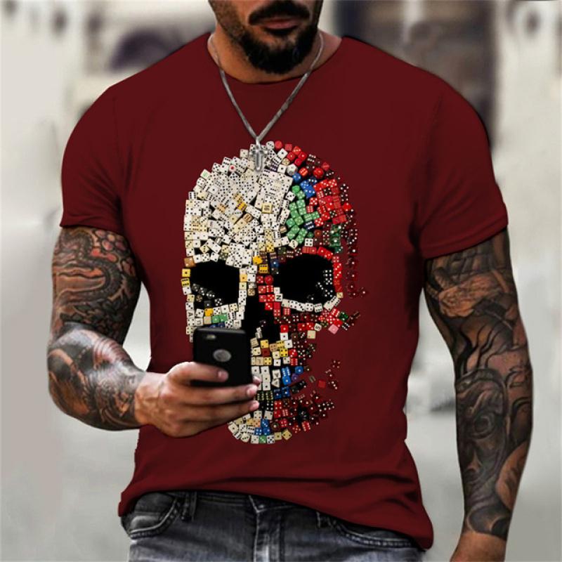 Vintage Men's T-Shirt 3D Hell Skull Summer Classic Casual O Neck Short Sleeve Fashion Loose Oversized Top Short Sleeve