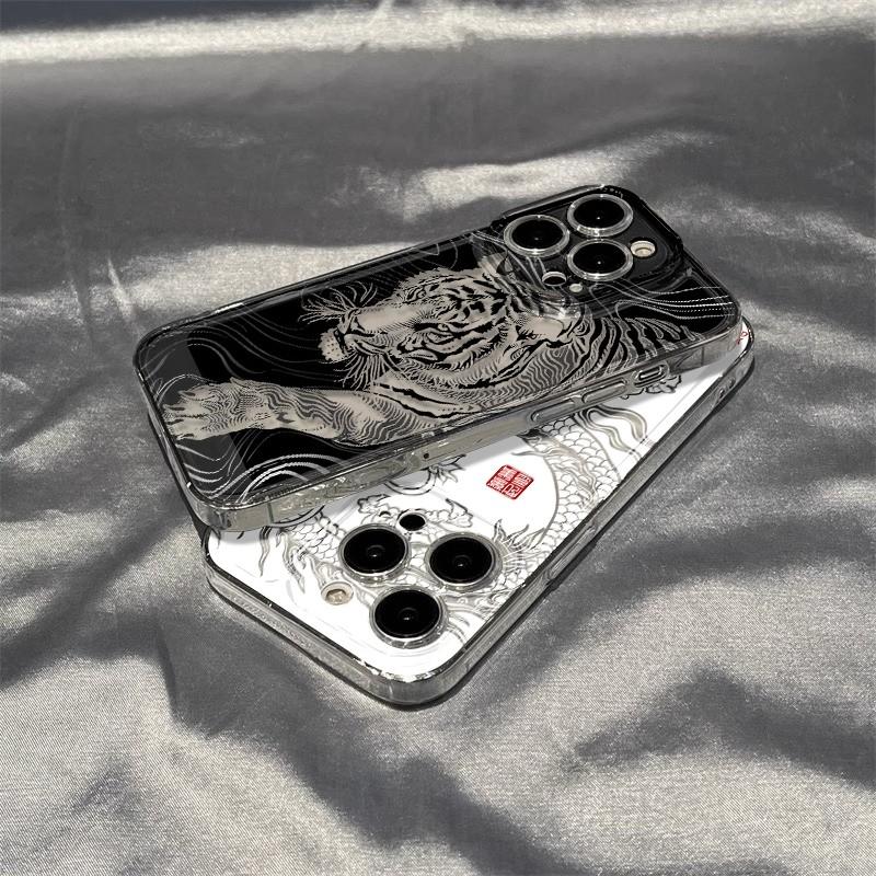 Fashionable Hollow Tiger Dragon iPhone Case For iPhone 17 16 15 14 13 12 11Pro Max XR XS MAX 7 8 PLUS MINI INS Transparent Cover