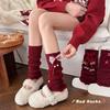 Bow Mid-Calf Sock Red Color Hosiery New Pile Sock  Autumn and Winter