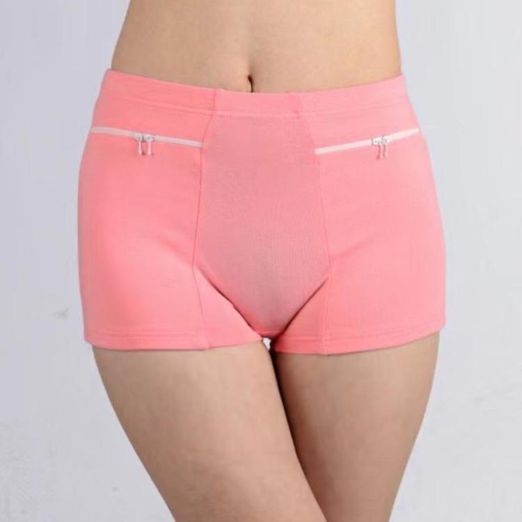 Women High Waist Cotton Underwear Panties Briefs Plus Size Safety Shorts Pockets Bikinis Simple Elderly Female Pants Zipper