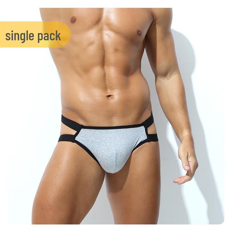 Men's Sexy Double Waistband Low-Rise Cotton Thong with U-Pouch and T-Back Design