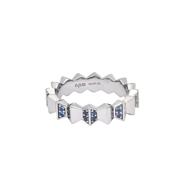 APM Monaco Wave geometric design, synthetic cubic zirconia ring, unisex couple model, dark gray W23692KBR