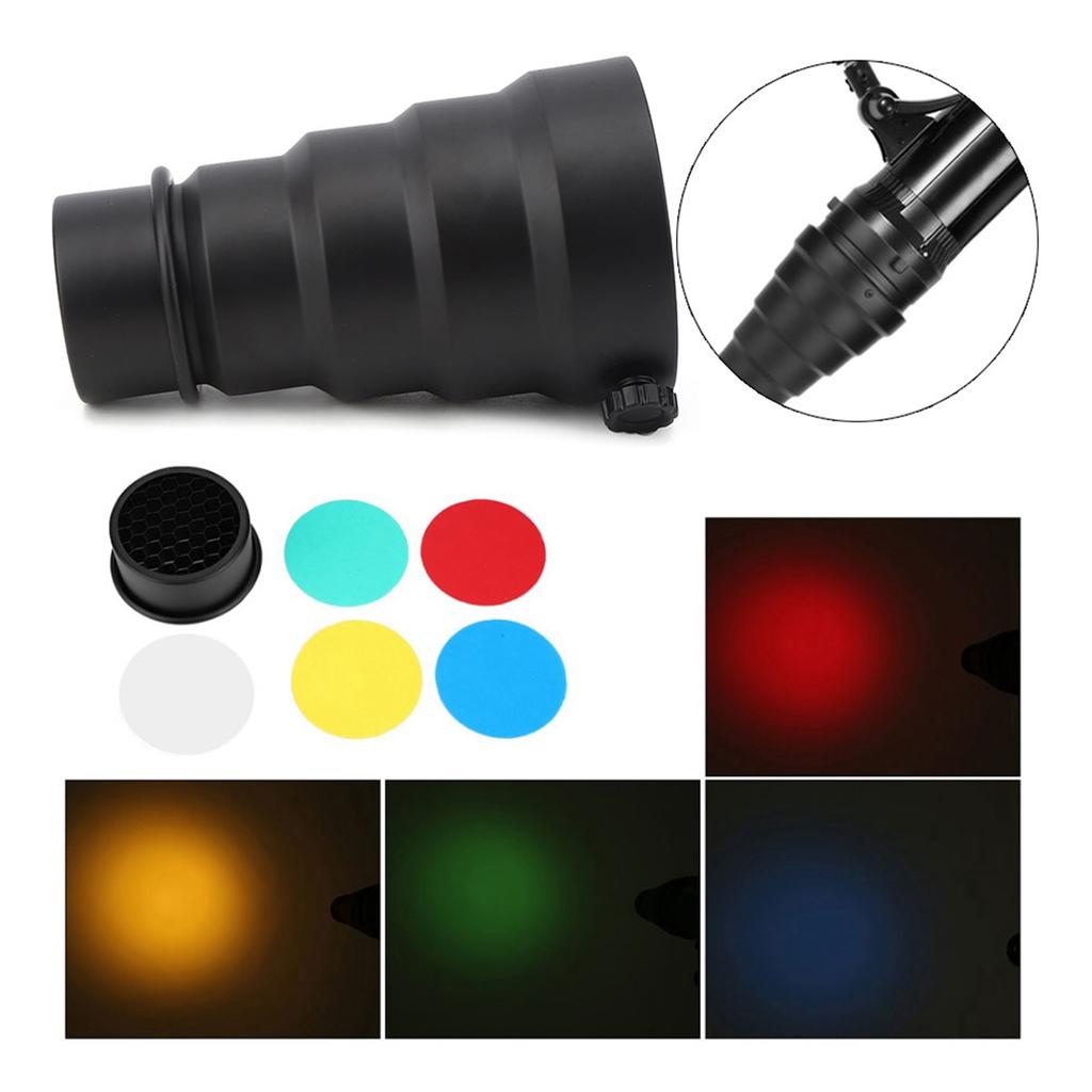 Flashlight Lamplet Conical Snoot Kit With Cellular Net 5 Pcs Color Filters For Photography Lights