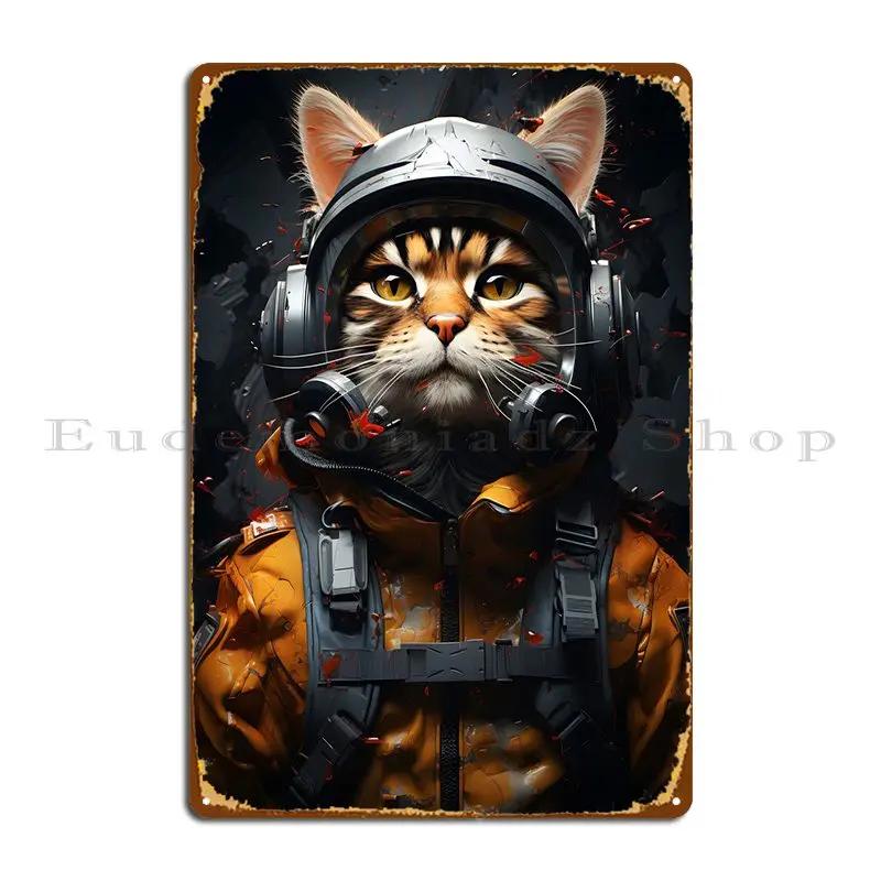Jet Pilot Cat With Goggles Metal Plaque Poster Design Pub Wall Decor Garage Club Party Design  Tin Sign Poster