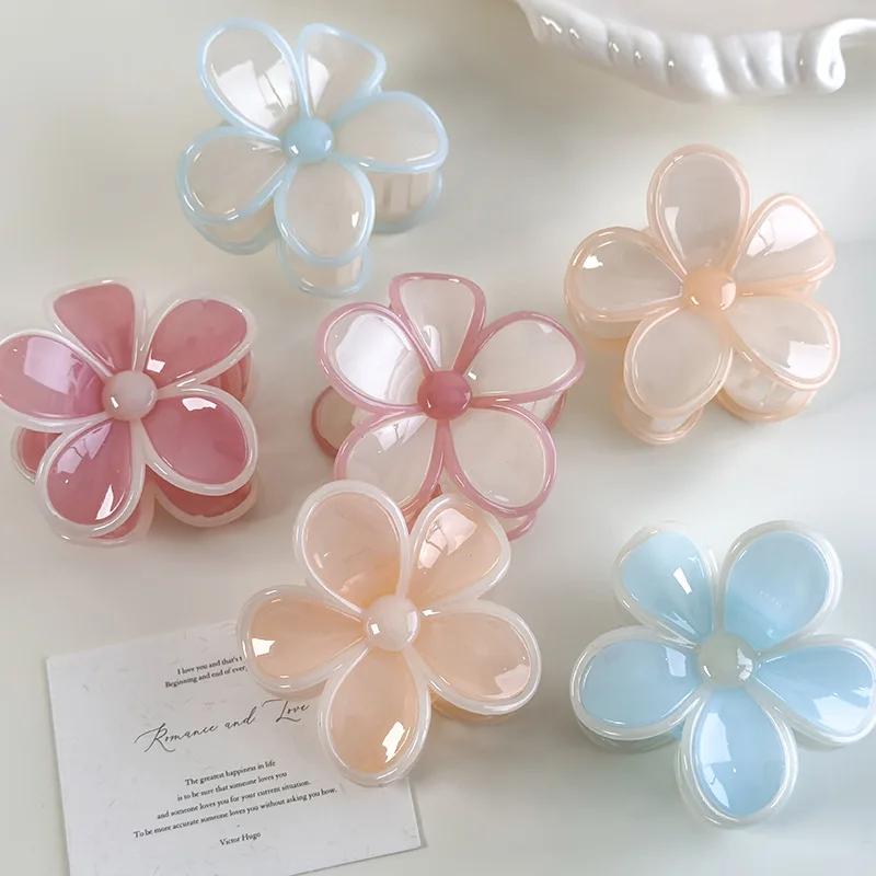 Creamy Jelly Color Flowers Hair Claw Spring/summer New Hair Clip for Women Girl Elegant Hairpins Crab Barrettes Hair Accessories