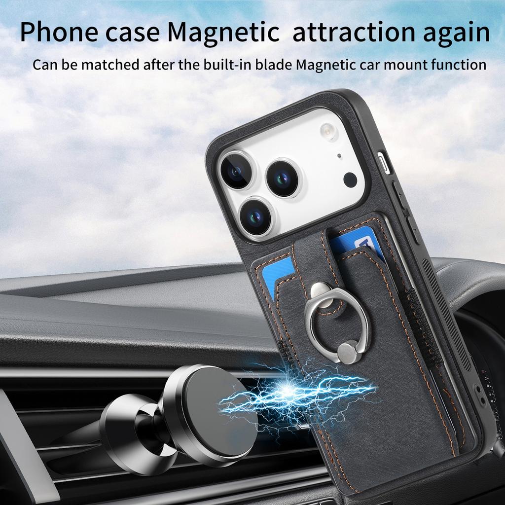 Magnetic Ring Holder Cards Solt Wallet Protective Leather Case for IPhone 17 Pro Max 16 Plus 15 14 13 12 11 Air 16E Phone Cover