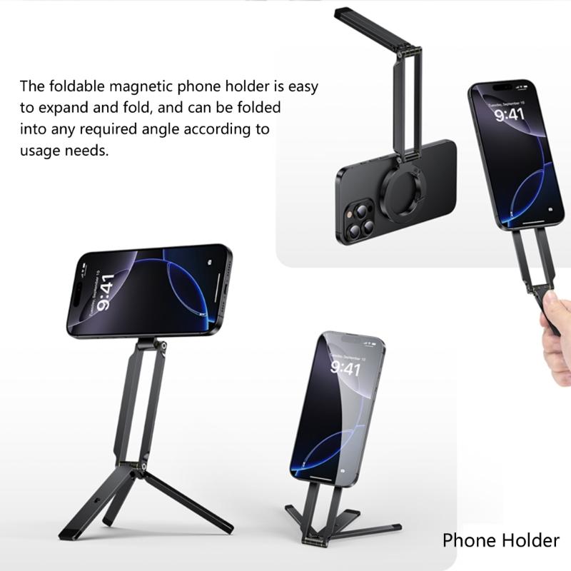 Foldable Aluminum Phone Holder Tripod For Handfree Photography Live Streaming Stable Magnetic Mount