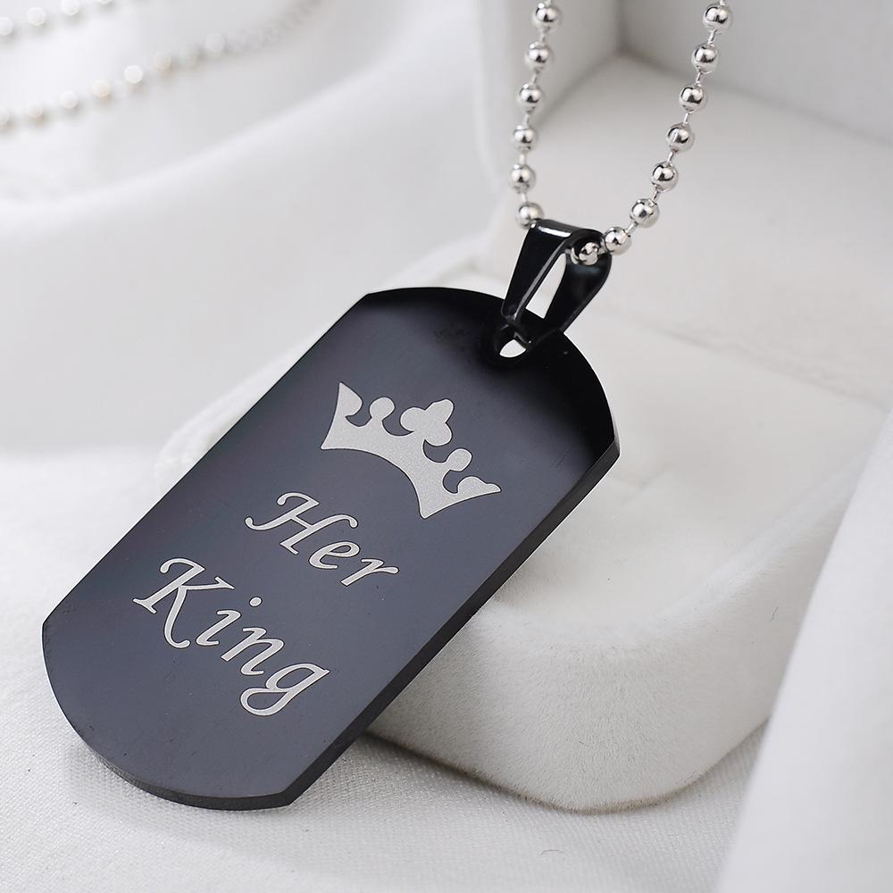 His Queen, Her King Stainless Steel Necklace for Men and Women - New European and American Style