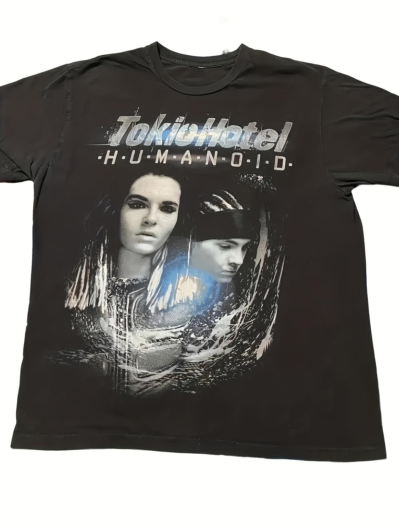 Мужская футболка Tokio Hotel с графическим принтом Humanoid | Черная футболка с мерчем группы с художественным дизайном M
