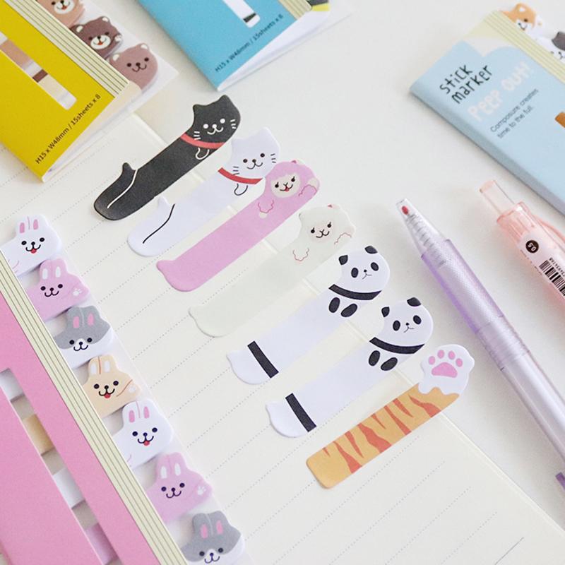 1 Piece Kawaii Stationery Cartoon Animals Marker Memo Pad Bookmark Flags Index Tab Sticky Notes Label Paper Stickers
