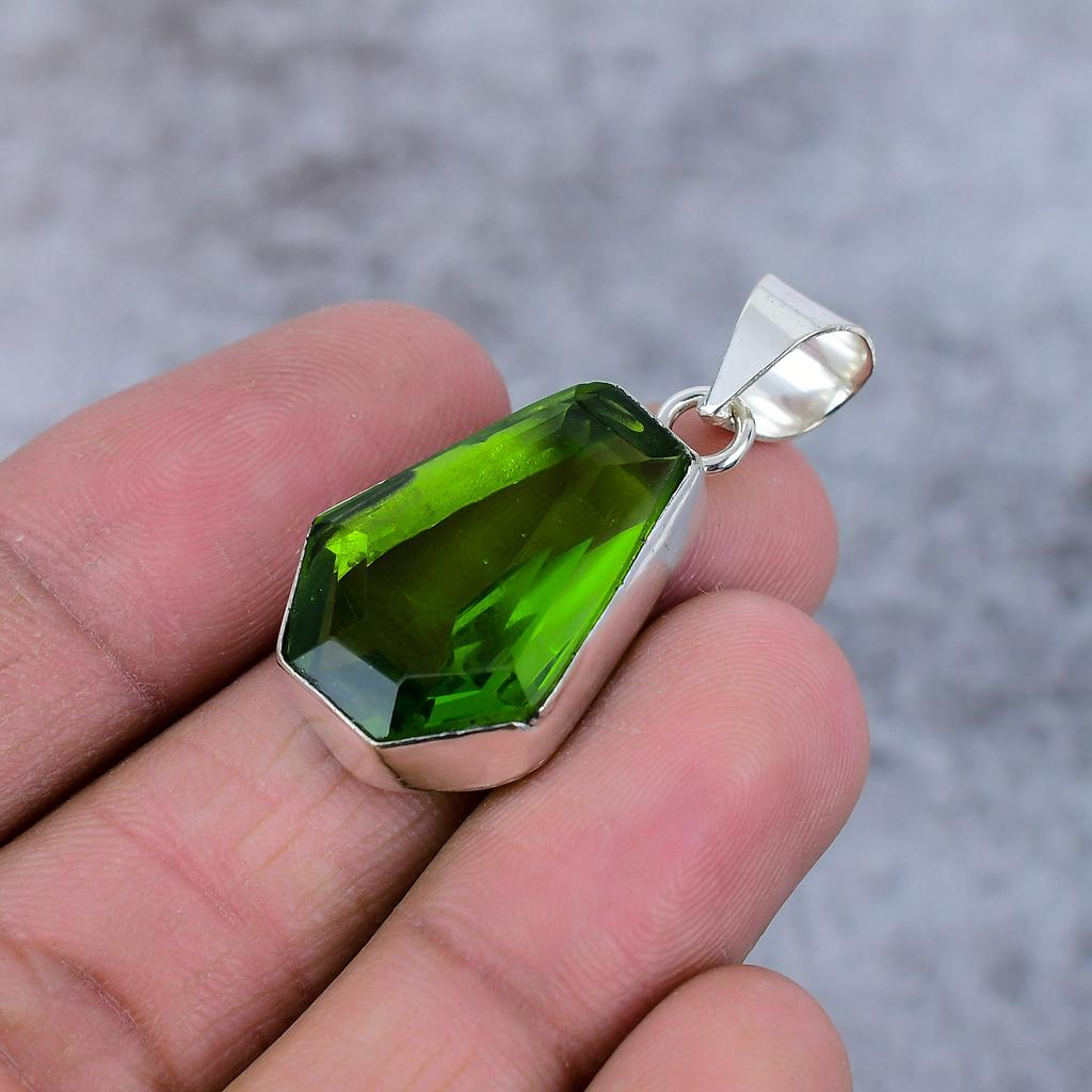 Peridot Gemstone Handmade 925 Steling Silver Jewelry Pendant 1.58" M-374