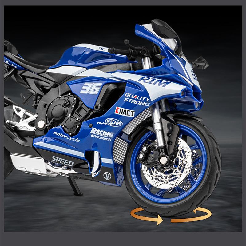 1/12 Yamaha YZF-R1M Alloy Racing Motorcycle Model Simulation Diecast Metal Cross-Country Motorcycle Model Sound and Light Kids Toy Gift