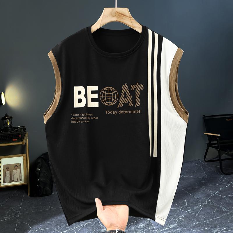 

Men s Plus Size Letter Print Sleeveless Tank Top, Casual Breathable Vest (5XL-12XL) 5XL(90kg-100kg) чёрный