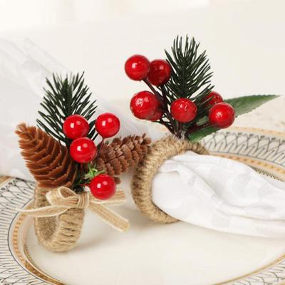Christmas Napkin Rings Red Flower Towel Buckle Napkin Buckle Natural Jute Napkin Holder Wedding Party Christmas Table Decor