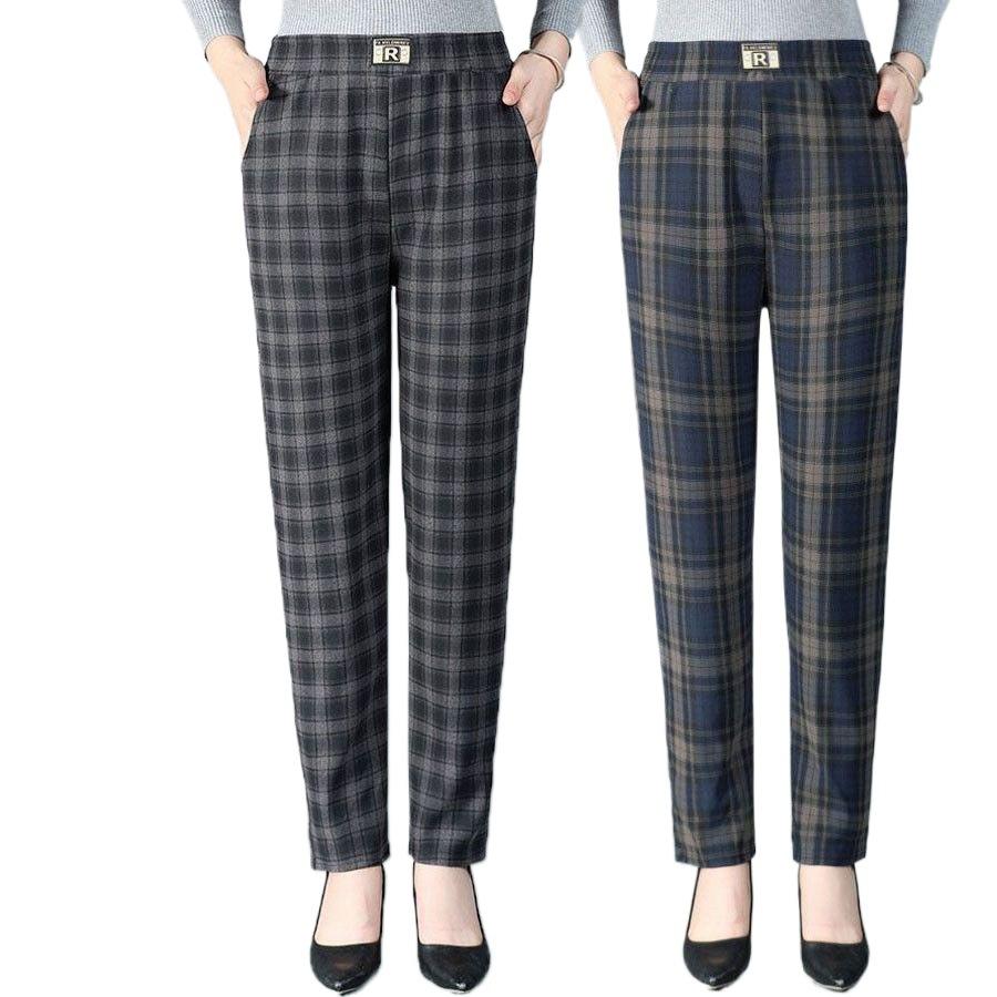Women's Pants Autumn and Winter Plus Size Artistic Retro Plaid Casual Pants High Waist Women's Loose Pants