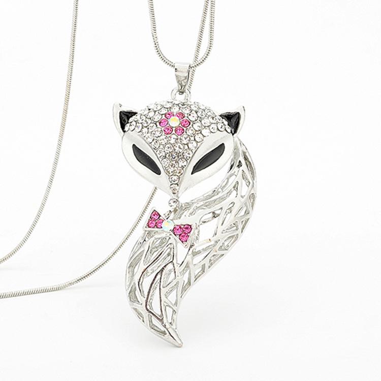 Fox Pendant Necklace with Full Diamond Crystal for Women