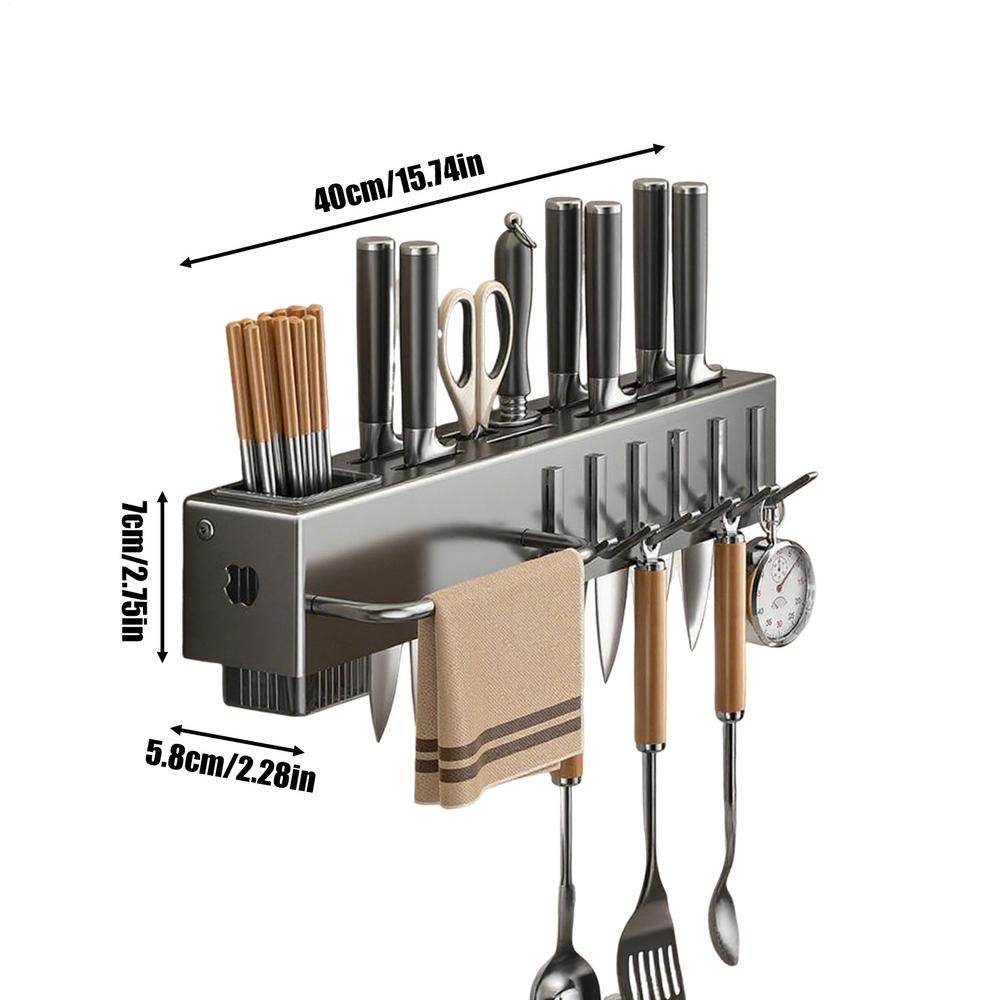 Wall-mounted Knife Rack for Kitchen Multifunctional No Drilling Required Knife and Utensil Holder Chopstick Storage Organizer