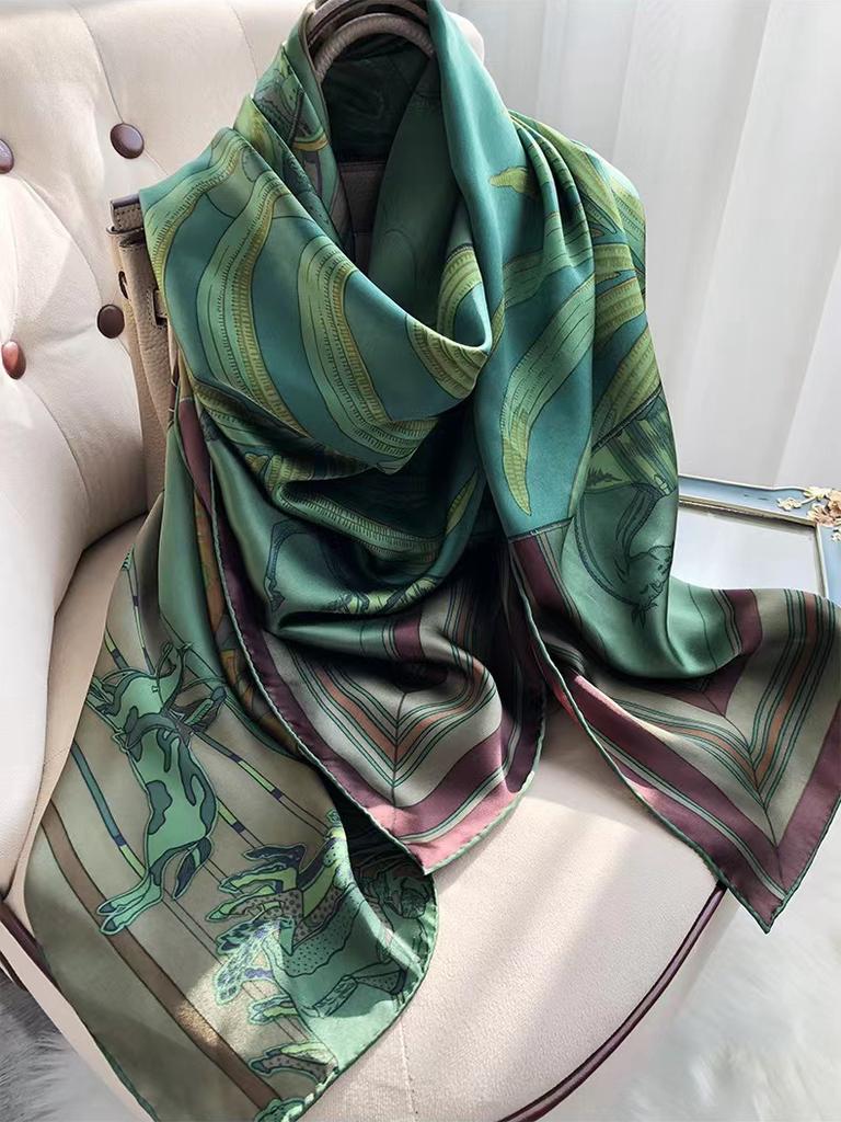 Bysifa| Grüner reiner Seidenschal Damen Schal Frühling Herbst 100% Maulbeerseide Schals Tücher Herbst Winter Lange Schals Hijabs