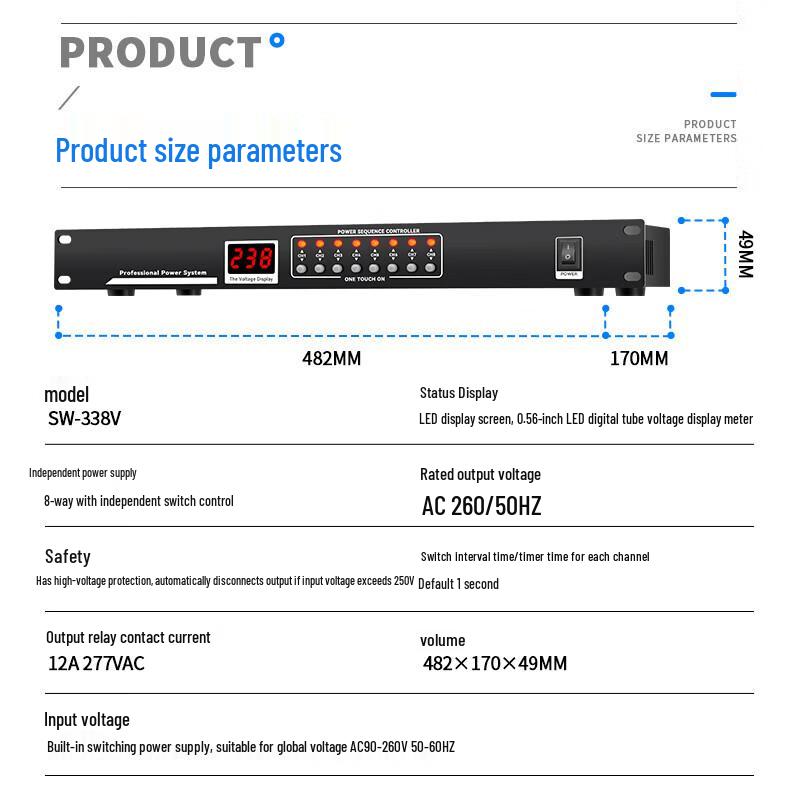 SAST SW-338V 8-Channel Power Sequencer with Voltage Display CN plug (adapter included)