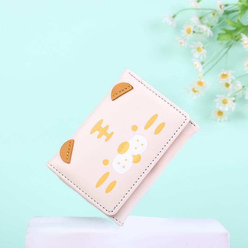 2024 Korean Cartoon Print Small PU Wallet with Multiple Card Slots & Folding Coin Purse