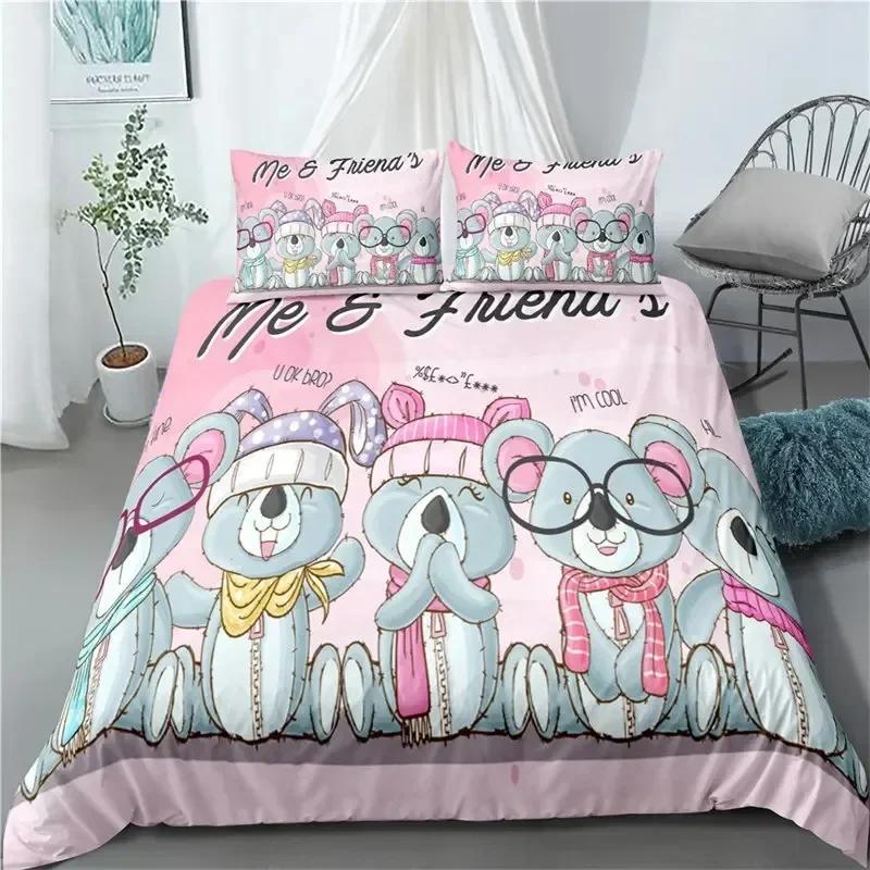 Set Biancheria da Letto Koala Cartone Animato Ragazzi Ragazze Twin Queen Size Copripiumino Federa Letto Bambini Adulti Moda Tessile per la Casa