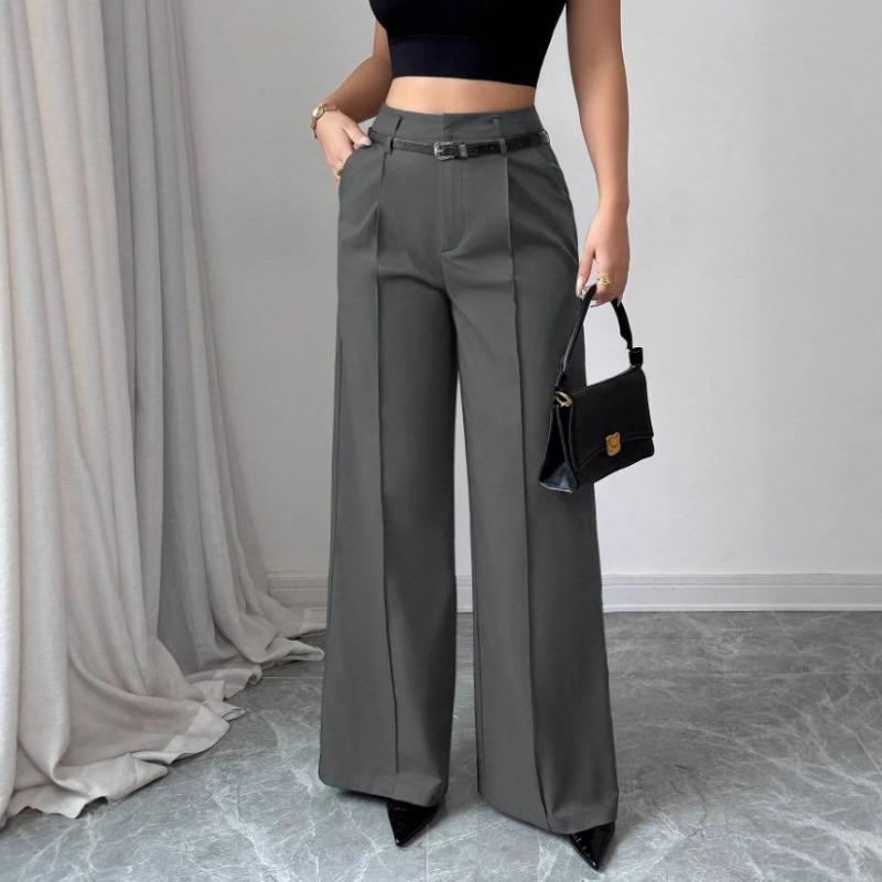 2026 Fashion High Waisted Wide Leg Trousers with Belt Solid Color Office Wear Casual Business Straight Leg Pants Spring Women's Bottoms