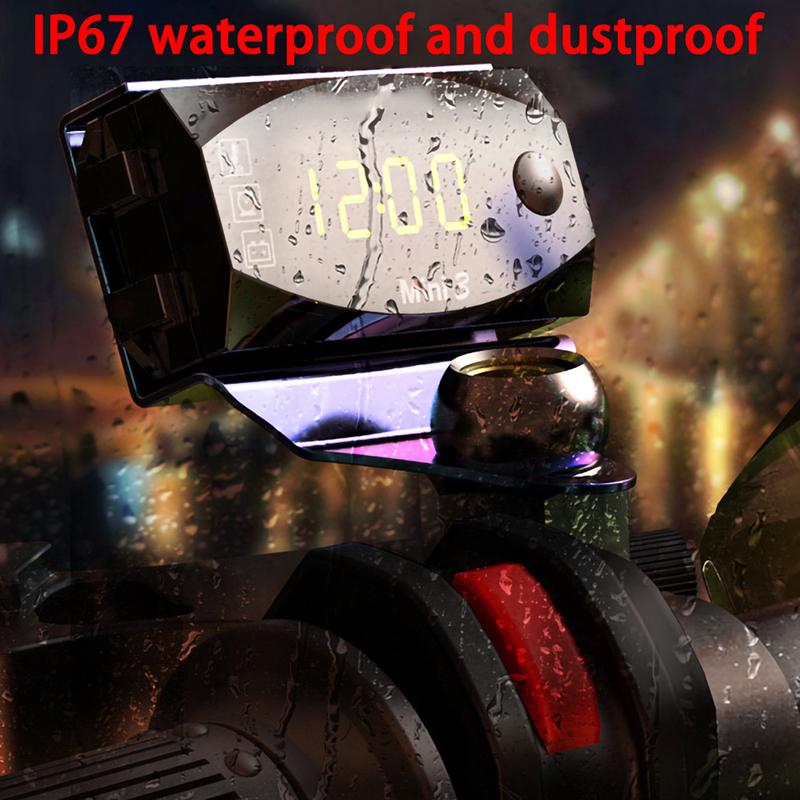 Professional 12V Motorcycle Digital Clock Voltmeter Thermometer Motorcycle Accessory 3 In 1 Electronic Meter Dust-proof Watch