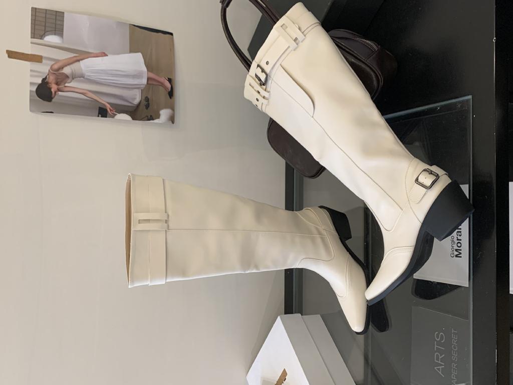 2025 Autumn and Winter New Knee Boots Women's Khaki Suede Pointed Boots Children Thick Heel Thin Pleated Piled Boots