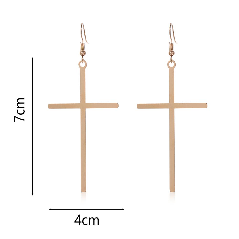 Pendientes Largos Étnicos de Cruz Grande para Mujer Color Dorado Pendientes Colgantes Zirconia Dropshipping Bijoux Éthnique Femmes Pendiente de Cruz Punk