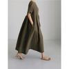 2026 Summer Large Loose Cotton and Hemp Casual Dress Elegant New Round Neck Short Sleeve A-line Dress Female Fashion Solid Color Simple Clothing