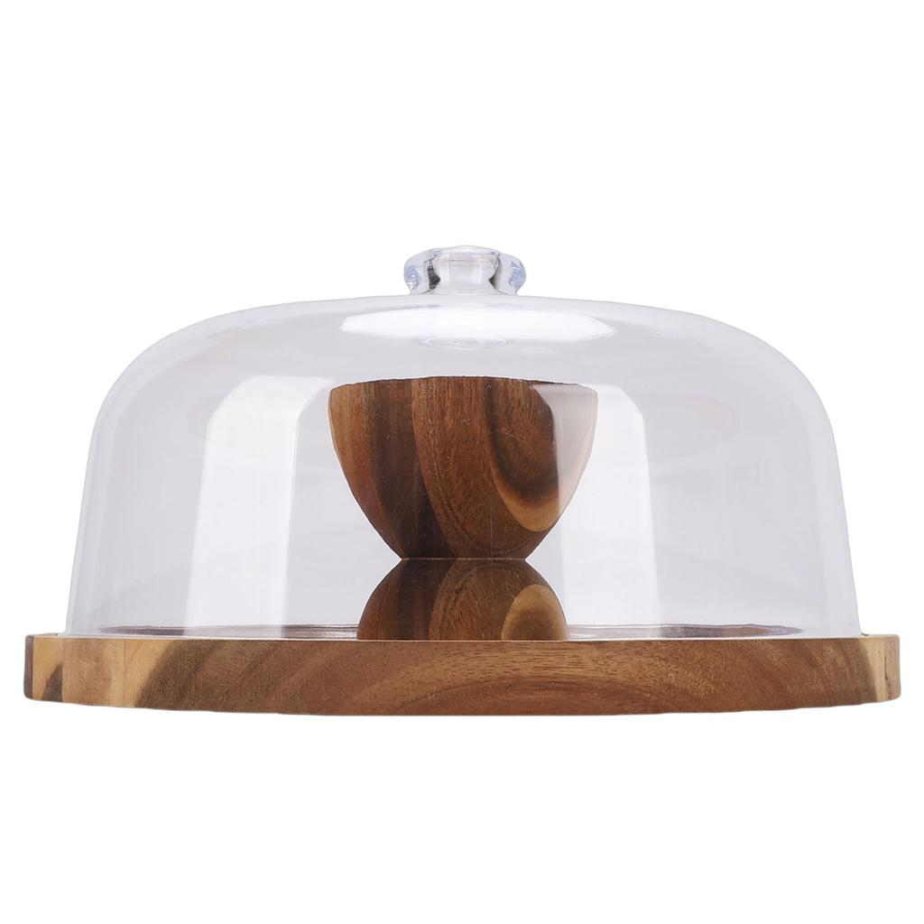 Wood Cake Stand Multi Function Round Cake Plate with Transparent Lid for Fruits Desserts Cheese