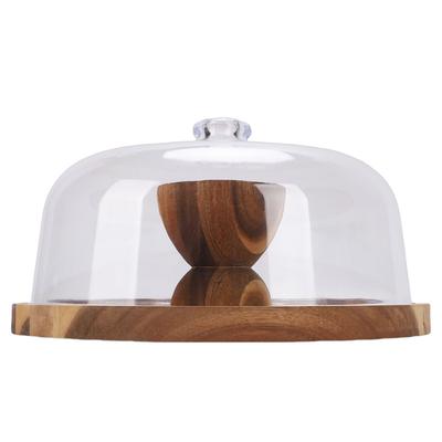 Soporte de madera para pasteles, plato redondo multifuncional con tapa transparente para frutas, postres y quesos.