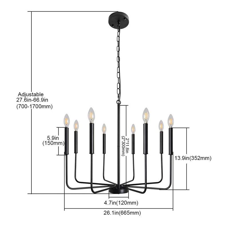 Contemporary Minimalist Wrought Iron Branch Chandelier for Living Room, Dining Room, Bedroom, Farmhouse, or Balcony Lighting.