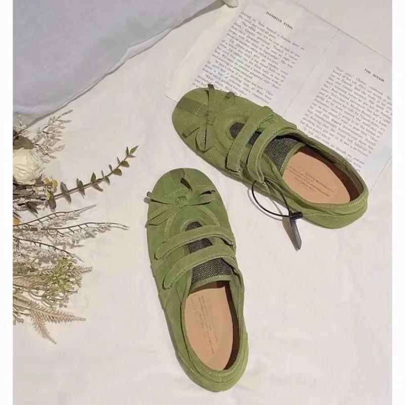Women's Flat Casual Shoes Bow Tie Square Toe Velcro Shoes Women Leisure Flannel Spring Autumn Fashion Suede Zapatillas De Mujer
