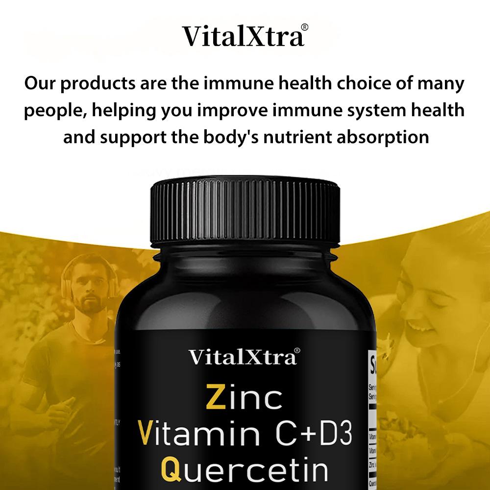 Zinc Quercetin 500 mg, containing Vitamin C, D3 and bromelain, 120 capsules, vegan formula.