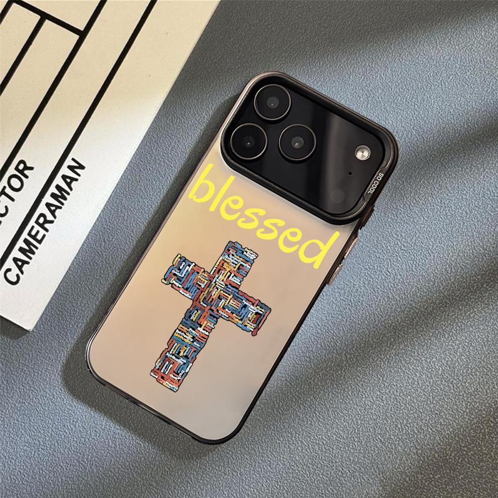 Fashion God Cross Phone Case For iPhone 17 16 15 14 13 12 11 Pro Max Air Matte Laser Aurora Shockproof Funda