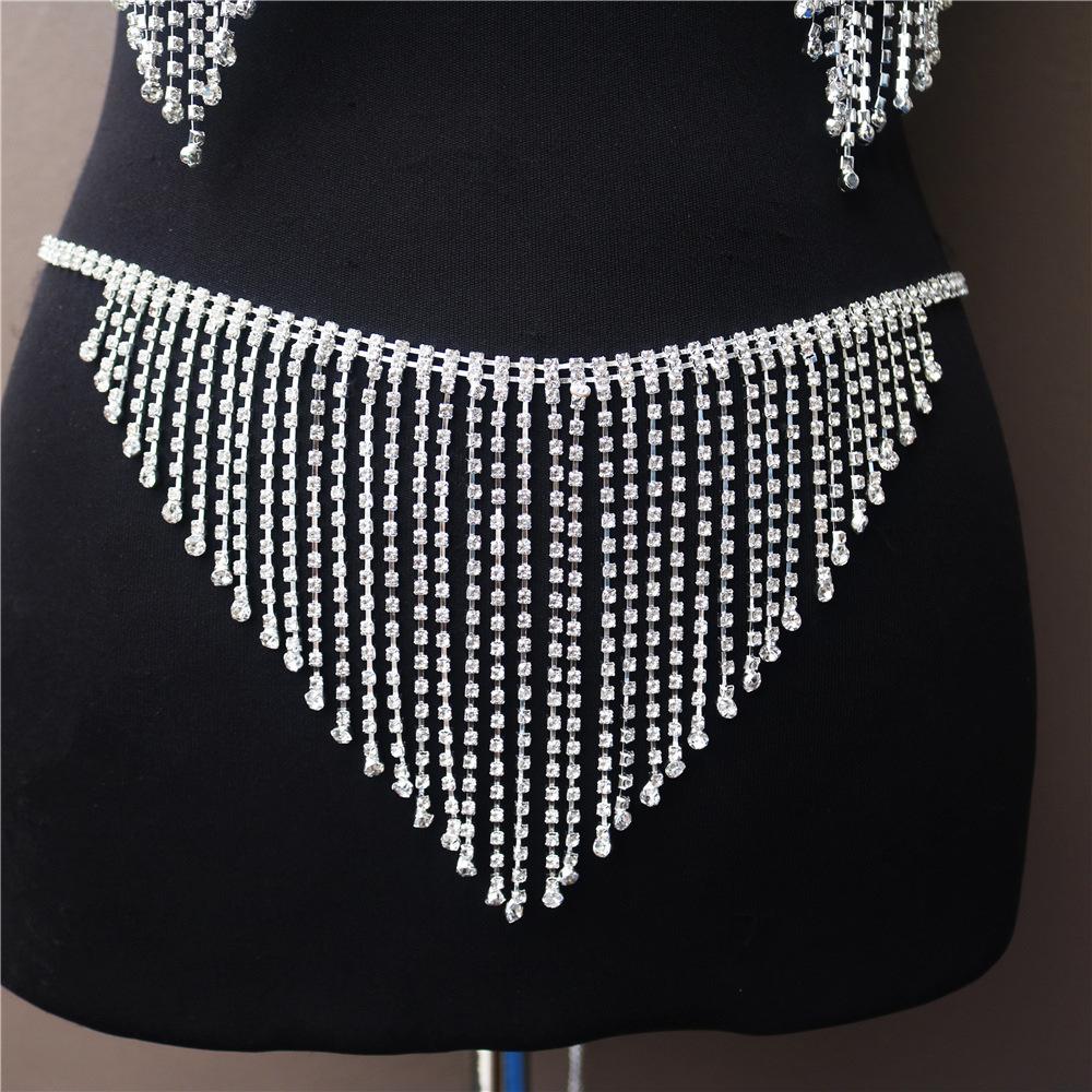 Fashion Rhinestone Body Chain Set, Sexy Luxury Rhinestone Bra Shorts Set Body Chain Gold plated