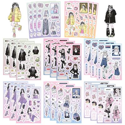 8 Korean Sweet and Cool Girl Face Change Stickers DIY Hand Account Small Card Mobile Phone Case Decoration Guka Stickers