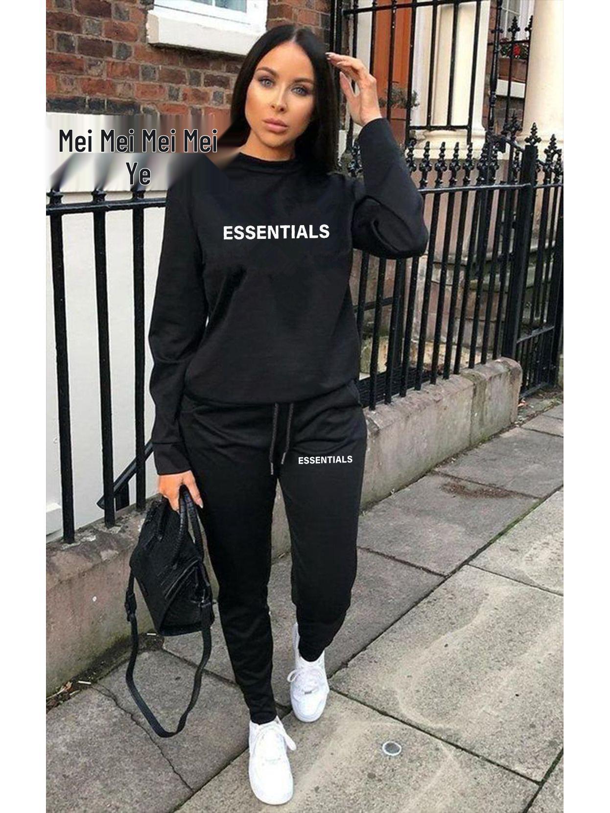 Женский Пограничный Осенне-Зимний Принтованный Повседневный Спортивный Костюм 2XL чёрный