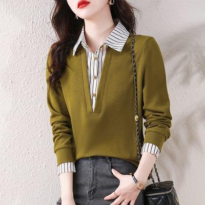 Fake Two-piece Set of Long-sleeved Shirt Spring and Autumn Women's Plus Size Top Jacket