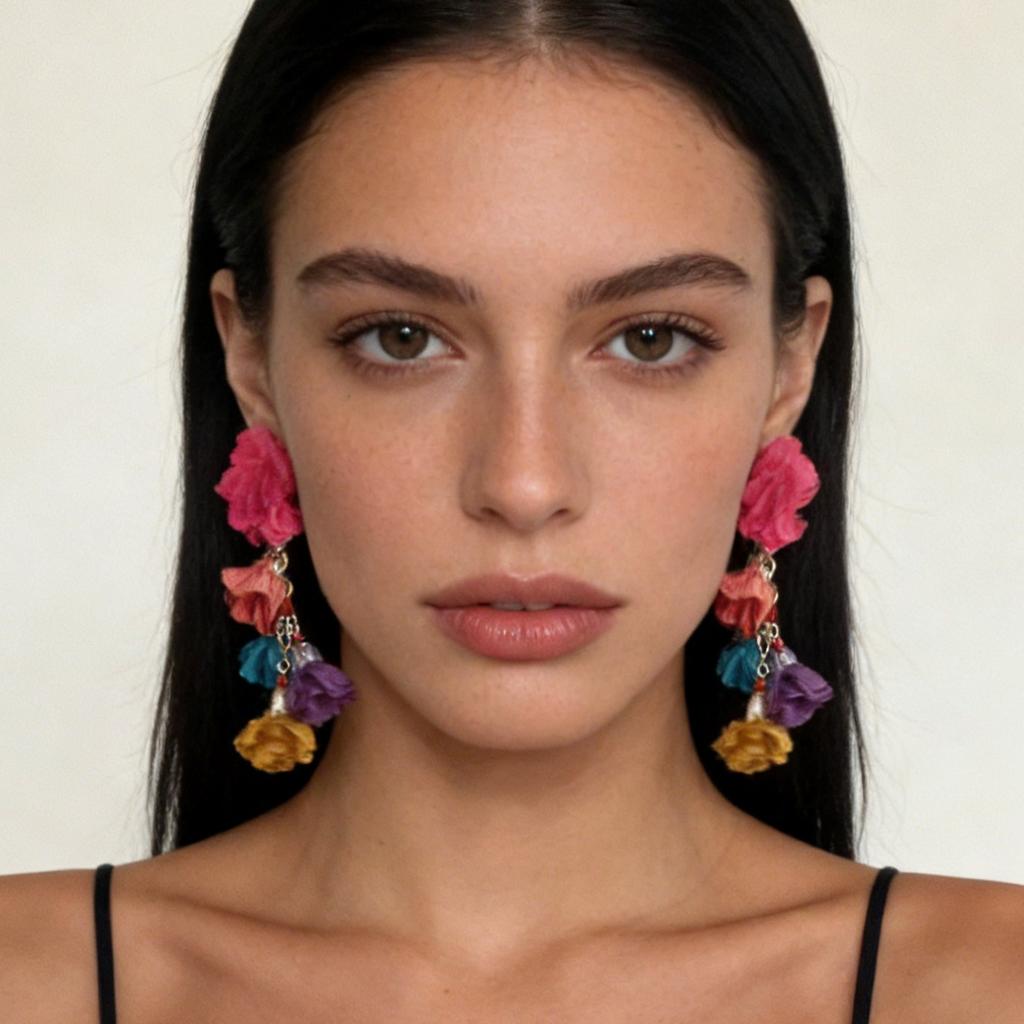 Kolorowe kolczyki z tkaniny w formie łańcuszka z kwiatami, w stylu boho, kolczyki w stylu etnicznym, świąteczne