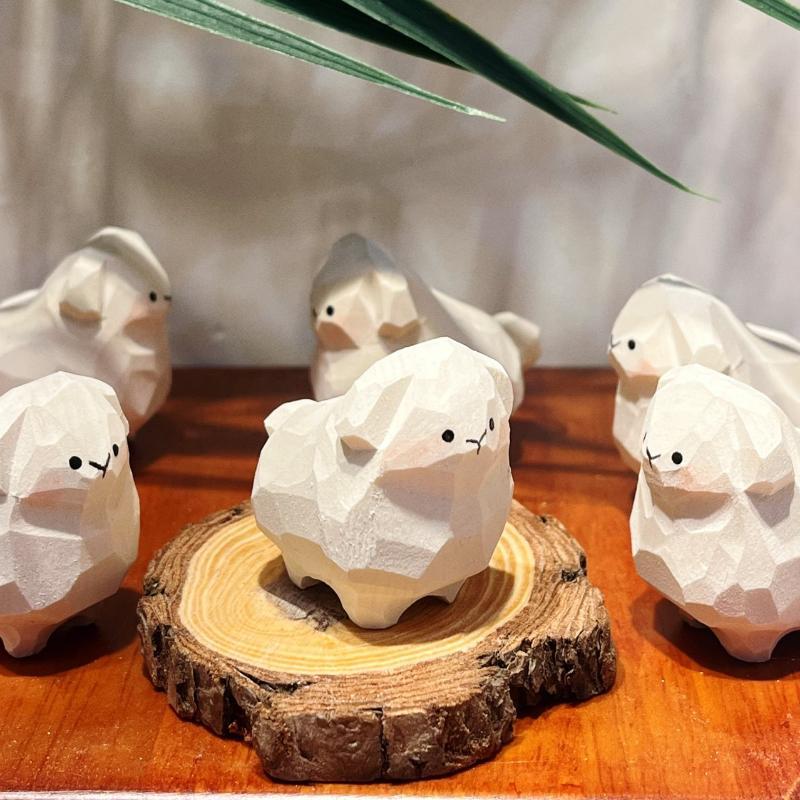 1Pcs Handmade Wooden Sheep Ornament Farm Animal Themed Mini Craft for Home Desktop Car Shelf Decor Birthday Gift