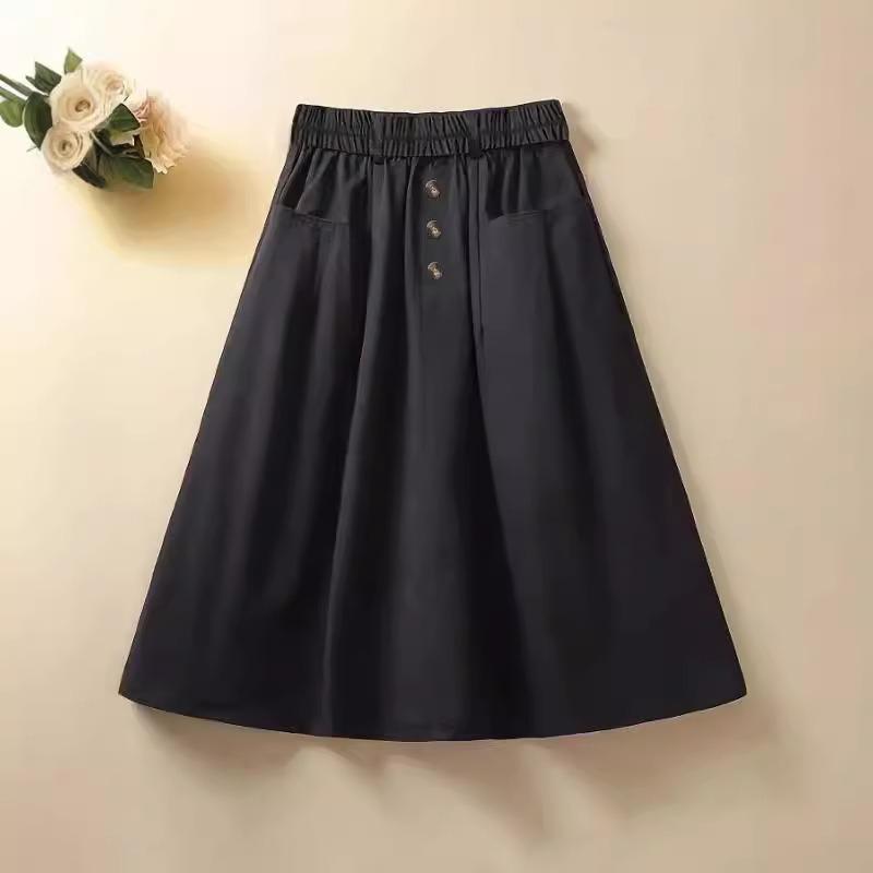 Women's Three-button Casual Fashion Skirt Spring Summer Elastic High-waist Mid-long Skirt