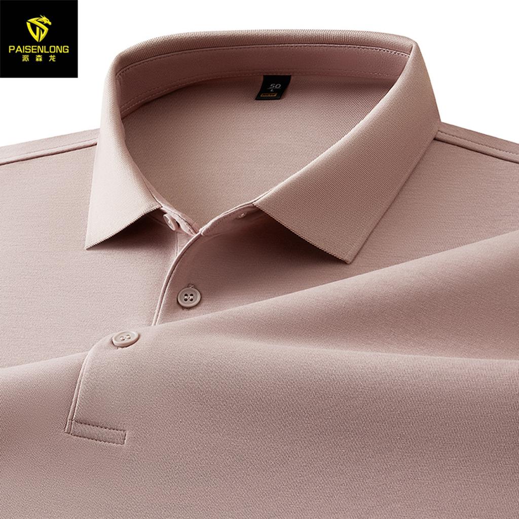 Autumn And Winter Heavy 260G Mamba Cotton Lapel Men'S Long-Sleeved Polo Shirt Light Business Versatile Solid Color Men'S Polo Shirt