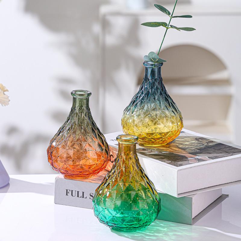 European Rhombus Glass Small Vase Home Decoration Wedding Decoration Relief Glass Small Vase Tabletop Ornament