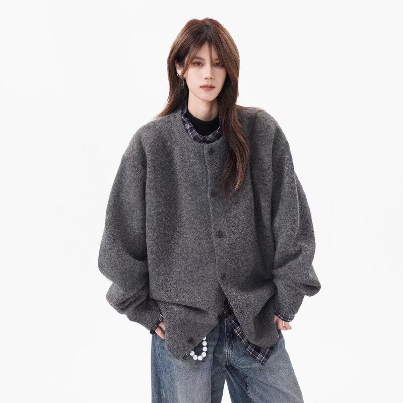 Унисекс винтажный вязаный кардиган в клетку с пэчворком BWKA L